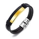 thumbnail image 1 of Pulsera hombre cuero con placa acero negro dorado, 1 of 7