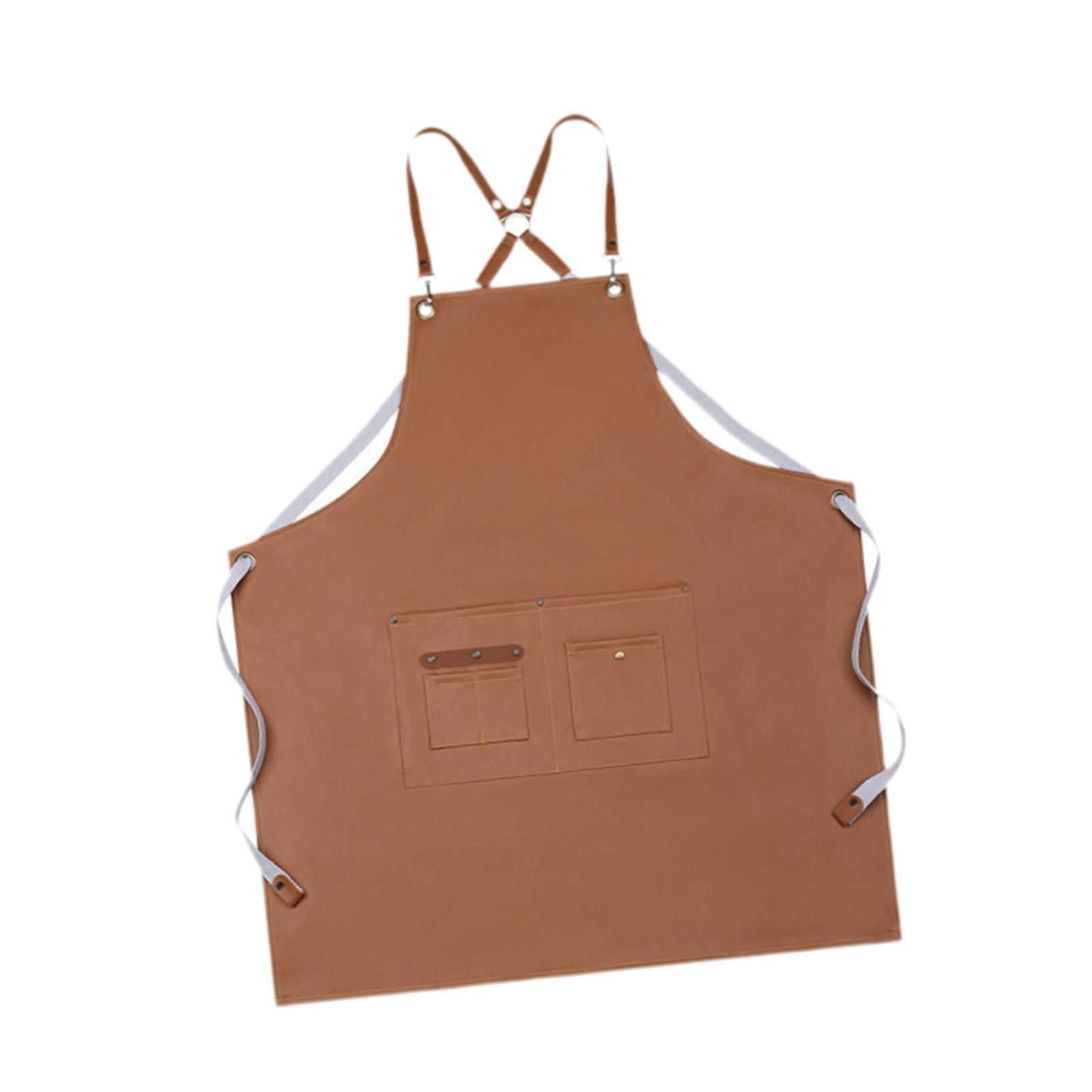 Bothyi - Delantal De Cocina De Cuero De Pu Delantal De Artista Resistente Para Trabajos Artísticos Cocinar Marrón