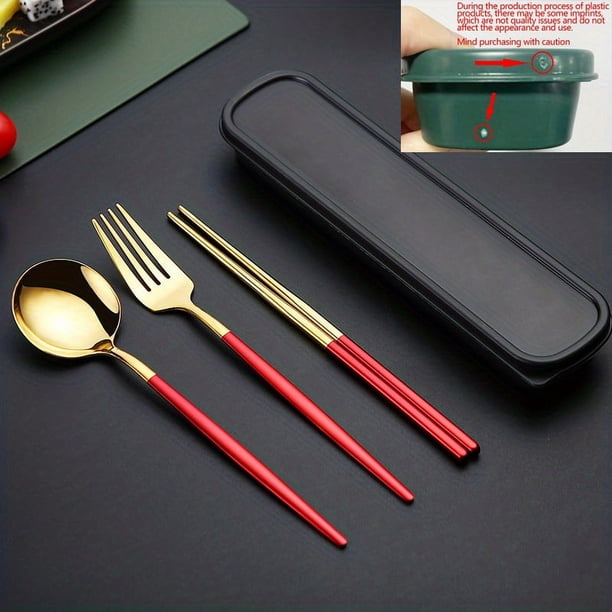 3pcs/Set Portuguese Stainless Steel Portable Cutlery Set, Chopsticks Spoon Fork Cutlery Set
