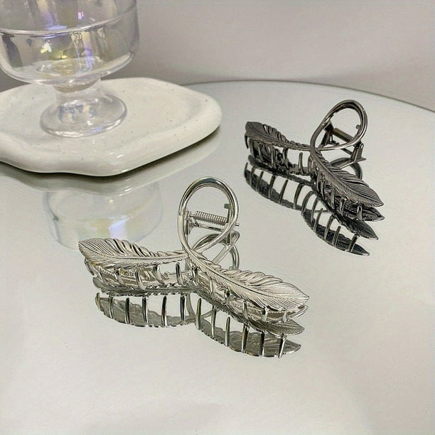 1/2/3pcs Alloy Feather Hair Claw Simple Style Hair Claw Nonslip Ponytail Holder Shark Claw Women Girls Elegant Hair Claw Clip