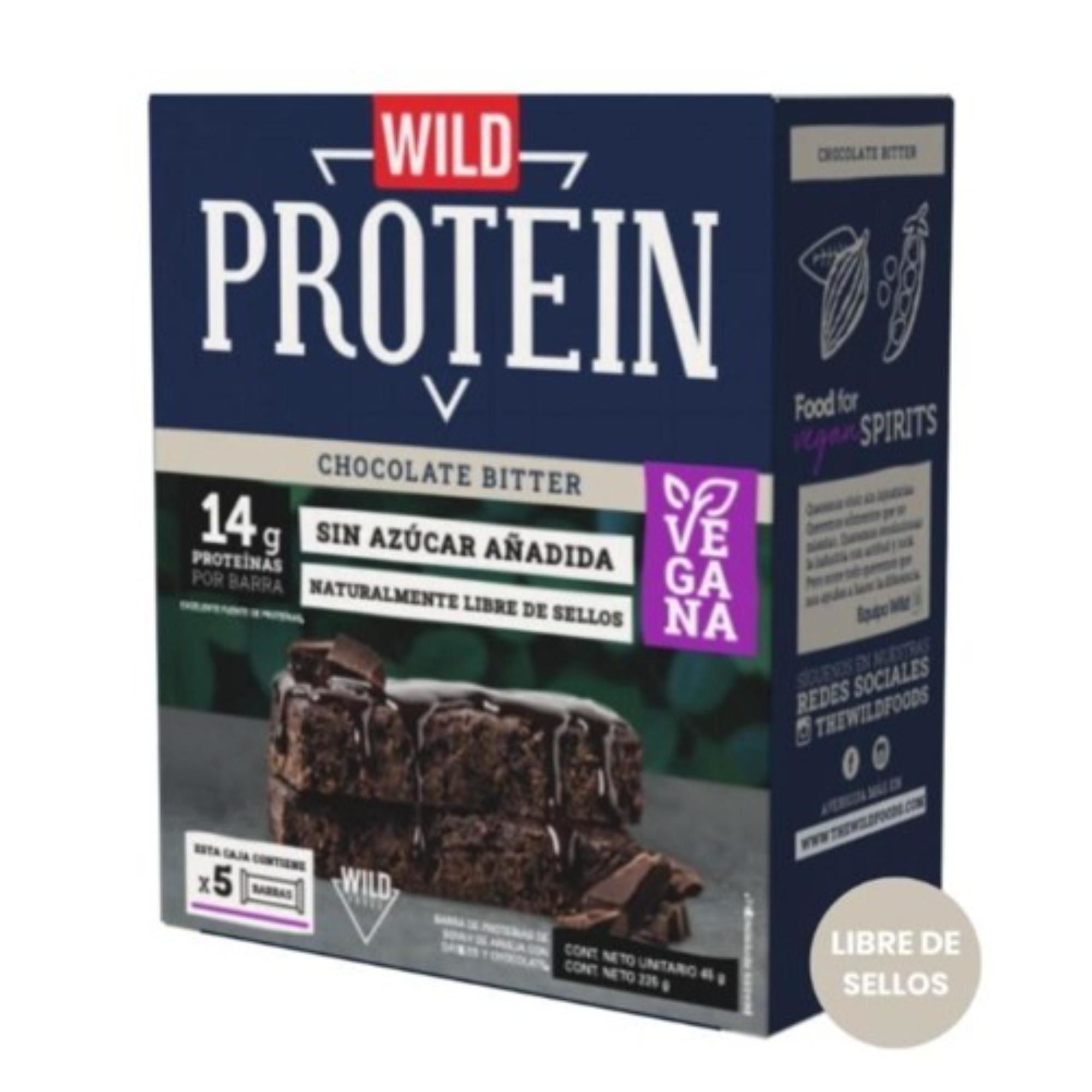 Barra Proteína Vegana Chocolate Bitter 5 Un 225 g Wild Protein
