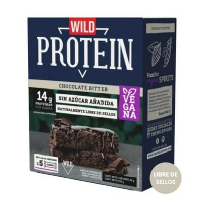 Barra Proteína Vegana Chocolate Bitter 5 Un 225 G Wild Protein