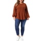 thumbnail image 2 of Agnes Orinda Conjuntos de Halloween Blusas Peplum de Talla Grande para Mujer Cuello Redondo de Punto Acanalado Manga Larga Dobladillo Acampanado Blusas Vintage Casual 2X Rojo Ladrillo, 2 of 6