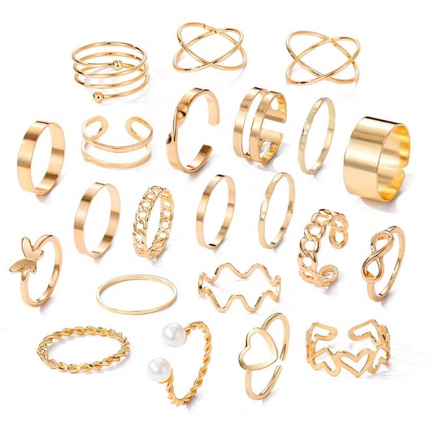 22pcs Exaggerated Love Pattern Rings - Golden and Silver Color Twist Wave Joint Ring Set for Women - Perfect Party Favors