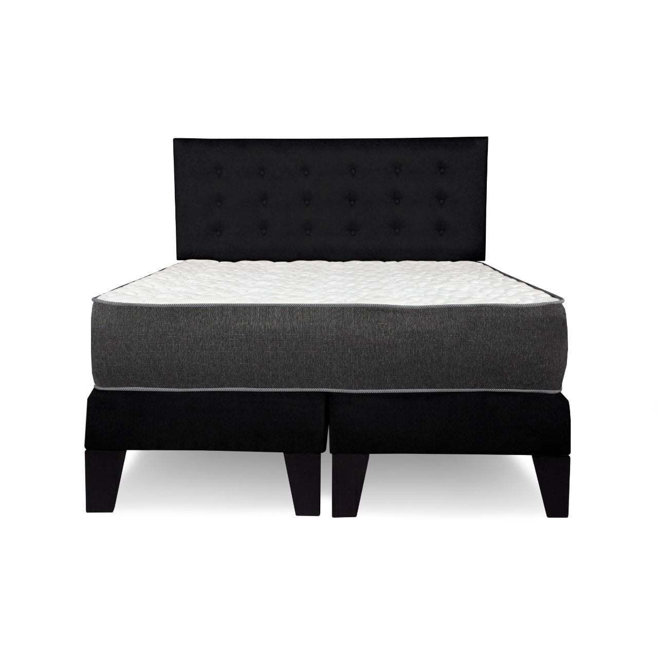 M Sole - Cama King Size Completa Base Americana + Colchón De Resortes + Respaldo Botones Negro