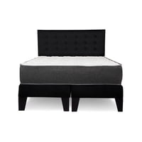 M Sole - Cama 2 Plazas Completa Base Americana + Colchón De Resortes + Respaldo Botones Negro