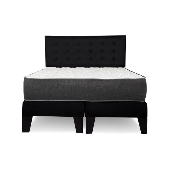 Cama 2 plazas completa Base americana + colchón de resortes + respaldo botones negro