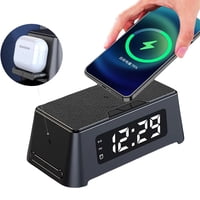 Genérico - Reloj Despertador Con Cargador Inalámbrico, Luz Led Y Base De Carga Rápida De 15 W Para Iphone Y Samsung-Negro