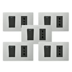 Want - Pack 5 Interruptor 1 912 16A Y Tomacorriente 1 16A - Gris Negro