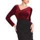 thumbnail image 4 of Blusa de Terciopelo con Cuello Asimétrico y Fruncido de Manga Larga Ajustada para Fiesta de INSPIRE CHIC para Mujer M Rojo Vino, 4 of 5