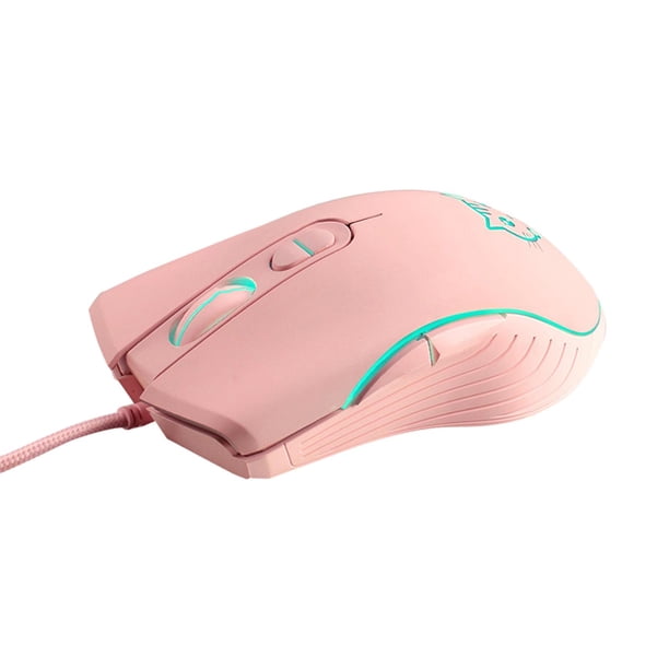 Ratón Para Juegos Con Cable LED RGB Retroiluminado Mute PC Laptop 2400DPI Ratones ópticos Rosa