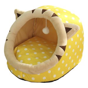 Ioensy - Cute Cave Bed Dog Warm With Ball Toy Sin Deformación Para Gatito Conejo Cachorro 43X40X35Cm Amarillo