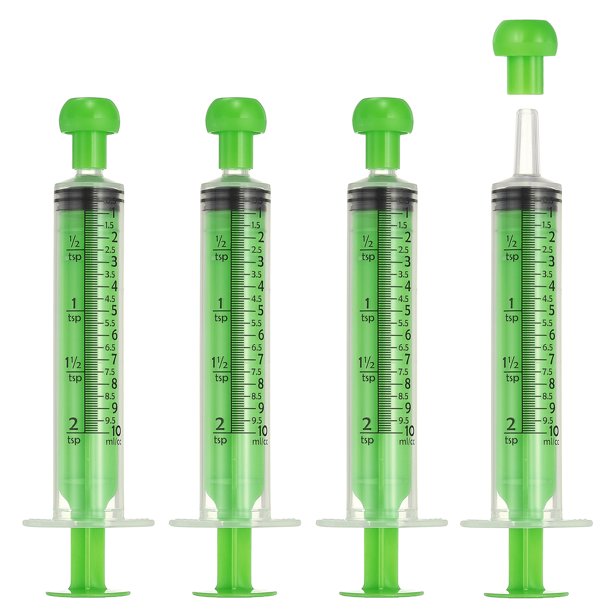 Jeringas de Alimentación Uxcell con Tapa Jeringas de Plástico Herramienta de Medición de Alimentación para Mascotas Sin Aguja, 10ml, Verde, 4 Piezas para Mascotas