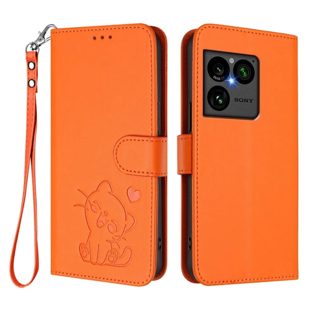Carcasa Billetera de Cuero Sintético para Sony Xperia 1 VIII, Naranja