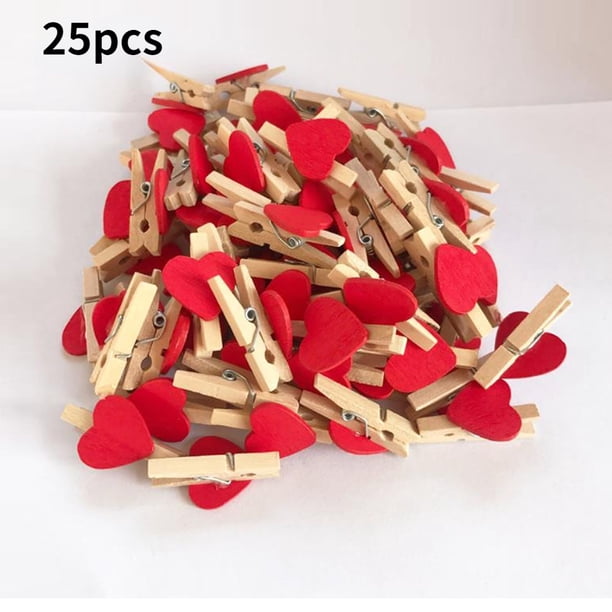 25pcs Red Heart Love Wooden Clothespins - Perfect for Home Decor, Weddings, Birthdays & More!