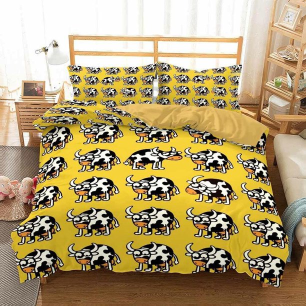 Cartoon Cow Child Quilt Duvet Cover Set Bedclothes Bedspread Queen Pillowcase3-Piece Bedding Set