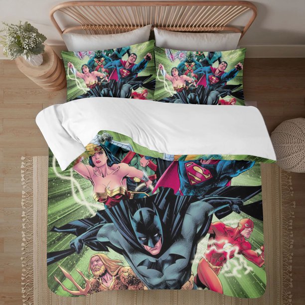 Justice League 3-Piece Bedding Set For Kids Boys Girls Adult Cartoon Warm Cute Fashion Holiday Present Gift Bed Sheets