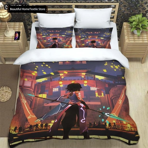 Genshin Impact Printed Polyester Bedding Set For Boys And Girls Three Piece Comfortable Soft Couple Gift Bedding SetsBed Sheets