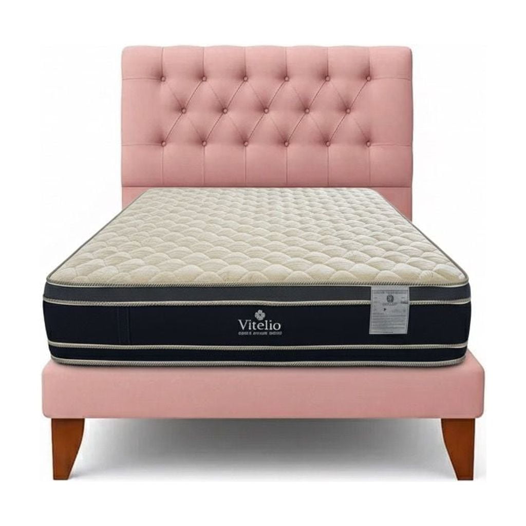 Vitelio - Cama Plaza Y Media Palo Rosa + Colchon 28 Cm