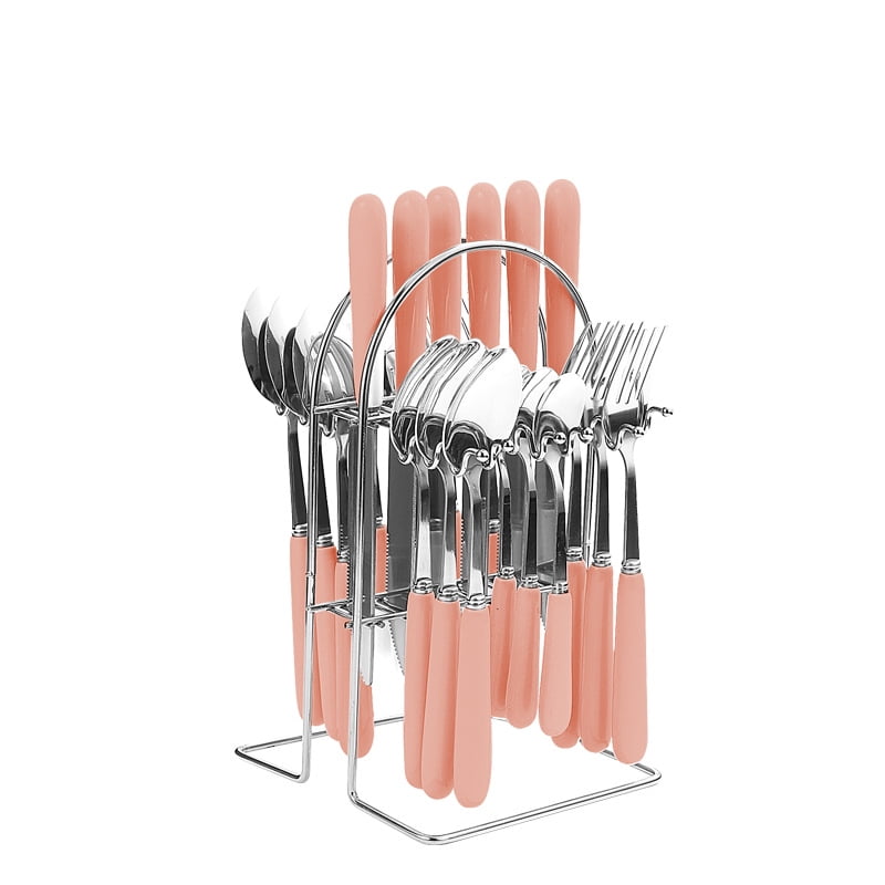 Xmhytop Juego De Cubiertos De Plata Rosa 24 Piezas Flatware Set De Acero Inoxidable, Ideal Para Familias Y Eventos