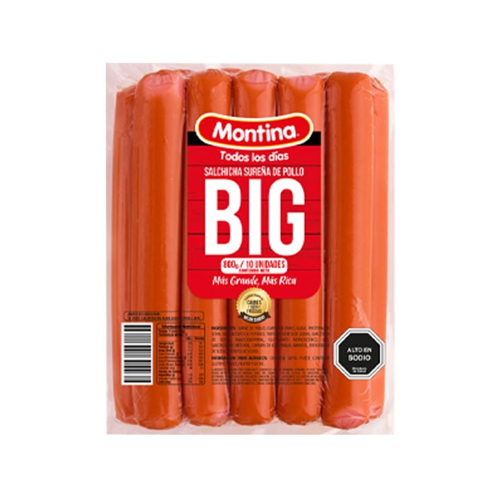 Salchicha Sureña De Pollo Big 10 Un 800 gr Montina