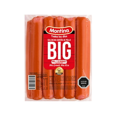 Salchicha Sureña De Pollo Big 10 Un 800 Gr Montina