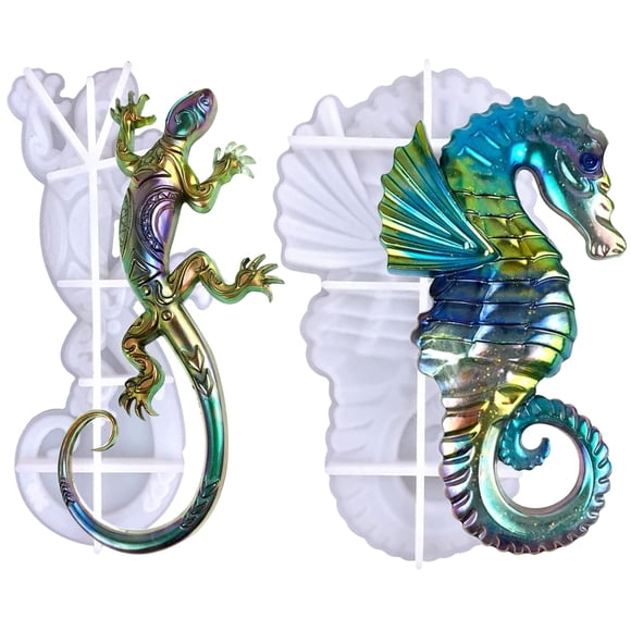 Moldes de resina Voaesdk Gecko Seahorse Silicone Animal 3D, 2 unidades