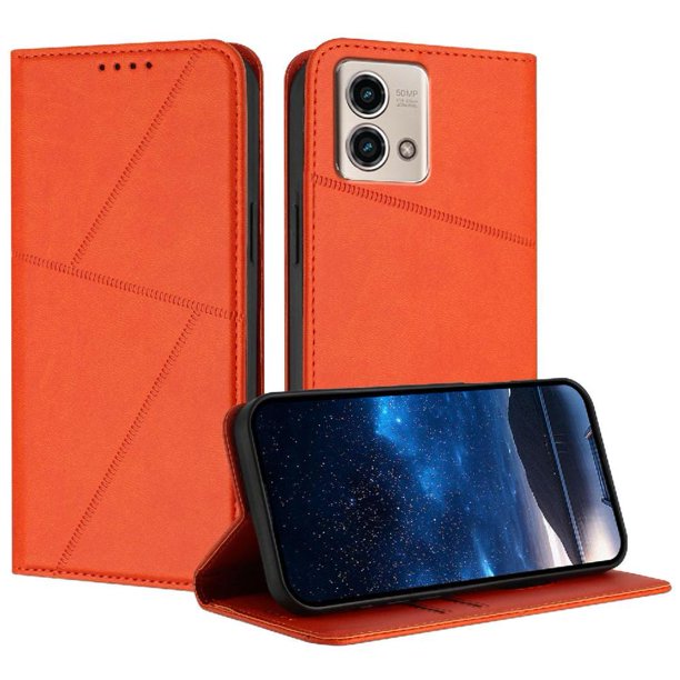 Funda Cartera Magnética para Motorola MOTO G Stylus 5G 2023 Protección Antichoque con Ranuras Naranja