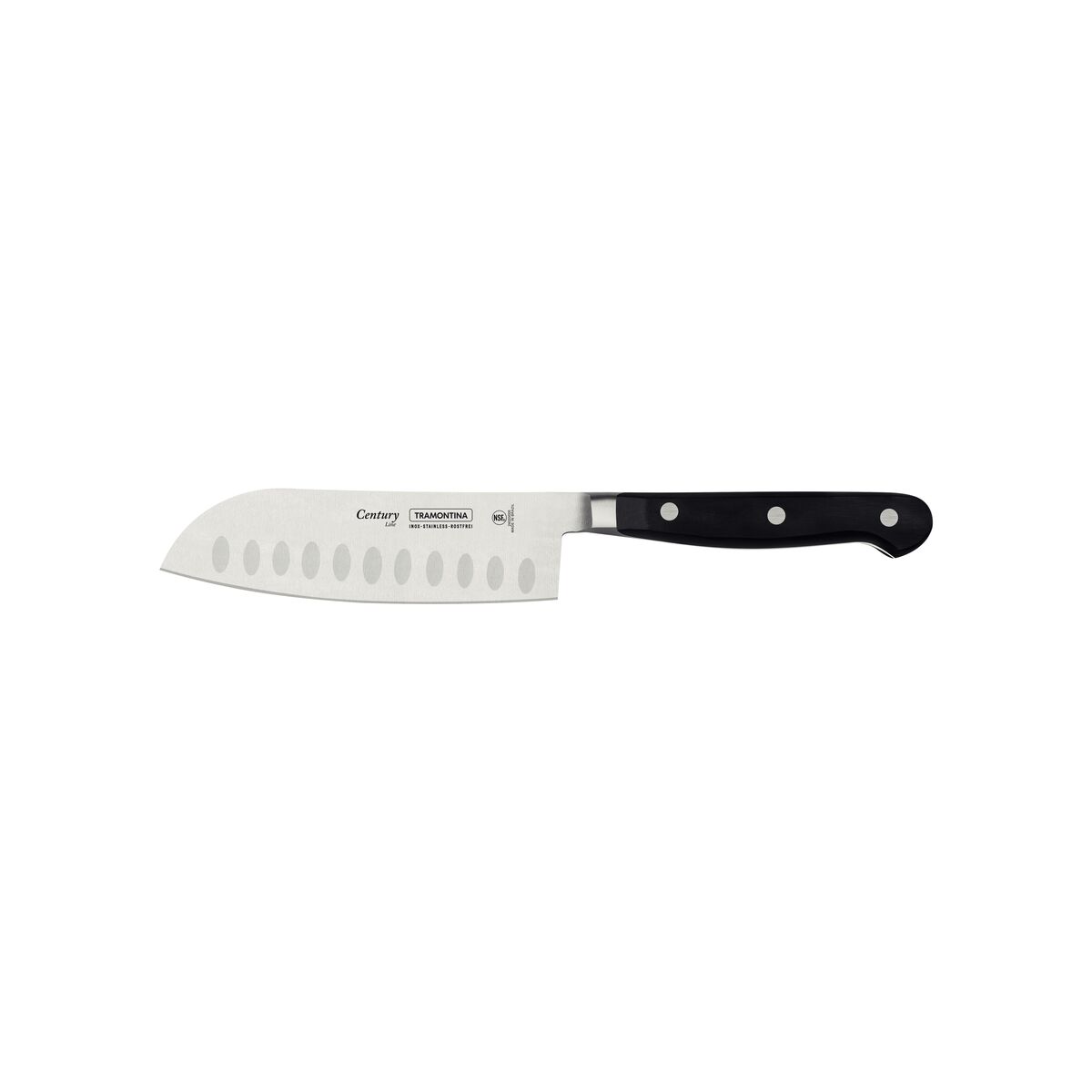 Cuchillo Santoku Tramontina Century Con Lámina En Acero Inoxidable Y Mango En Policarbonato Negro Y Fibra De Vidrio 5""