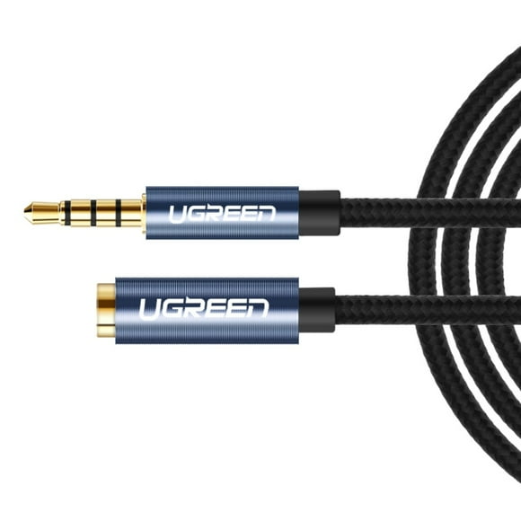 Cable Extension Jack 3.5mm 4 Polos M/H (Estereo+Mic) Trenzado 2m Negro Ugreen Av118