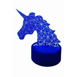 Lelumania - Lampara Ilusion 3D Cabeza De Unicornio Geométrico De 7 Colores, Base Touch