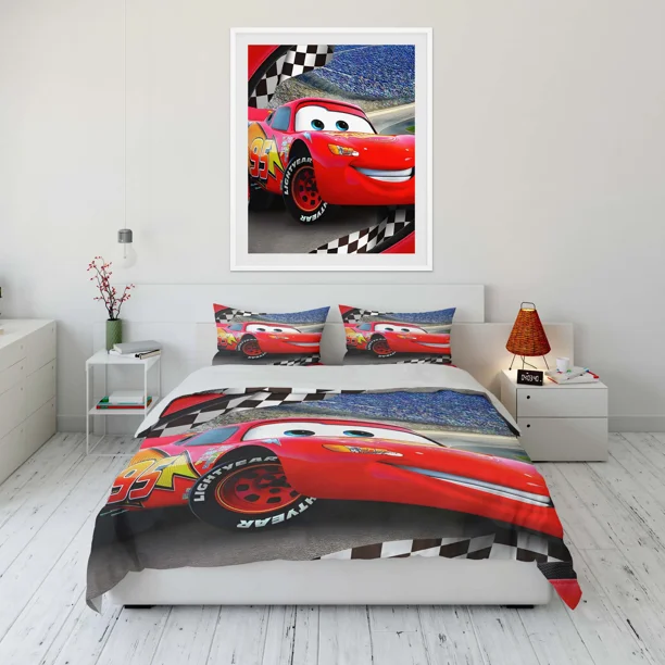 Cars McQueen Printed Bedding Set Duvet Cover Anime Quilt Adult Kids Birthday Gift Full Size Bedding Set Luxury Bed Sheets
