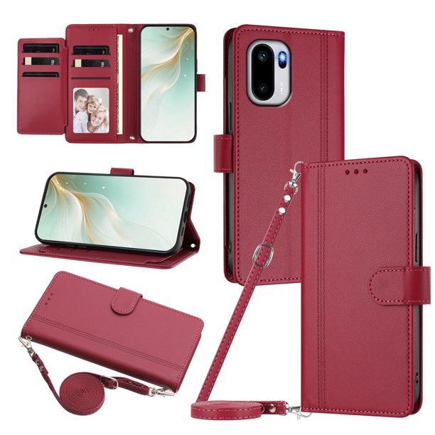 Funda Billetera para OnePlus 15R, Cuero Sintético con Cierre, Rojo