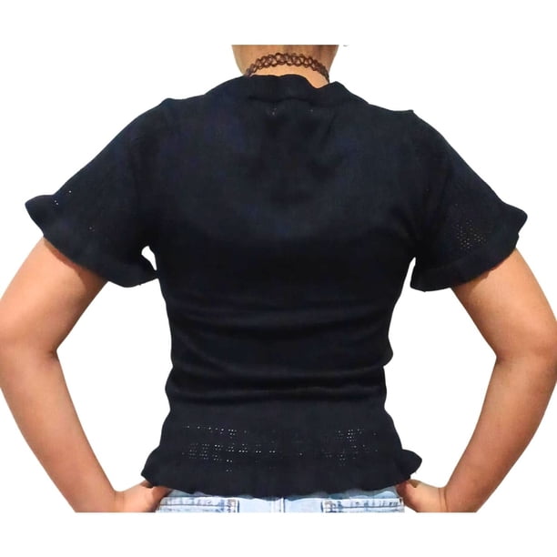 Polera Mujer Algodon Manga Corta Tejido Hilo Colores 1084