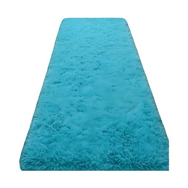 Juego por 2 Alfombra peluda pasillera liviana 70x150 ultra suave CELESTE