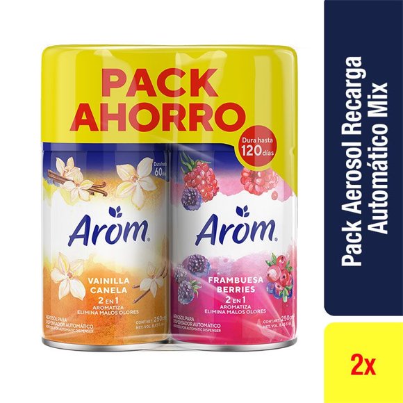 Aromatizante Ambiental Repuesto Aerosol Vainilla Canela - Berries Lata Pack 2 Un, 2 Un