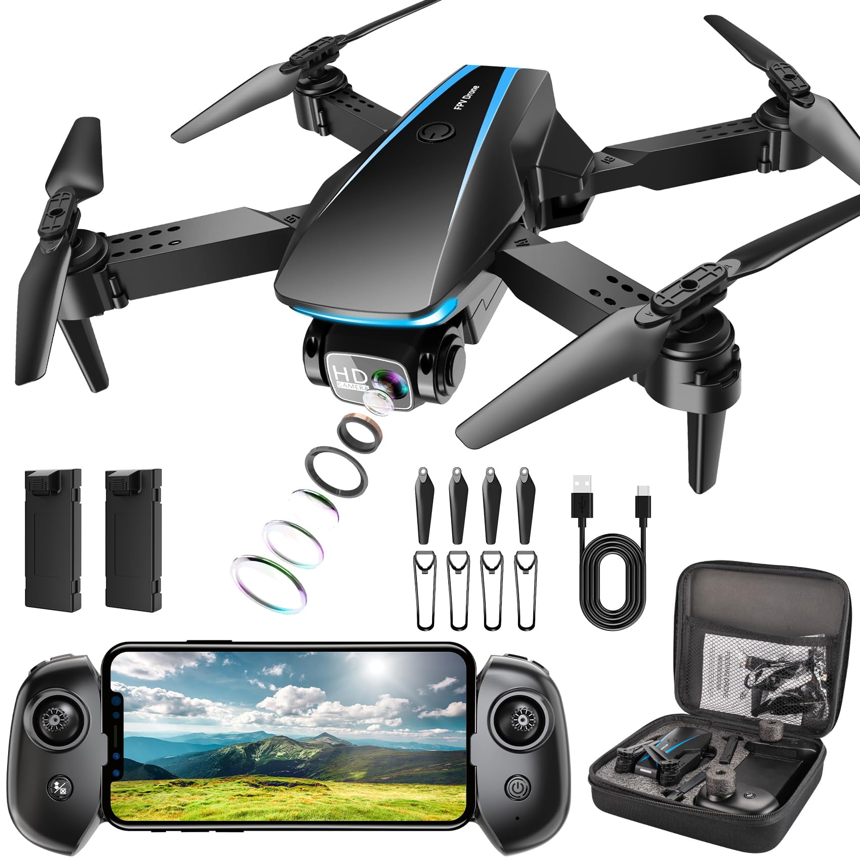 Oddire - Drone Con Cámara 1080p Hd Para Adultos Con 2 Baterías