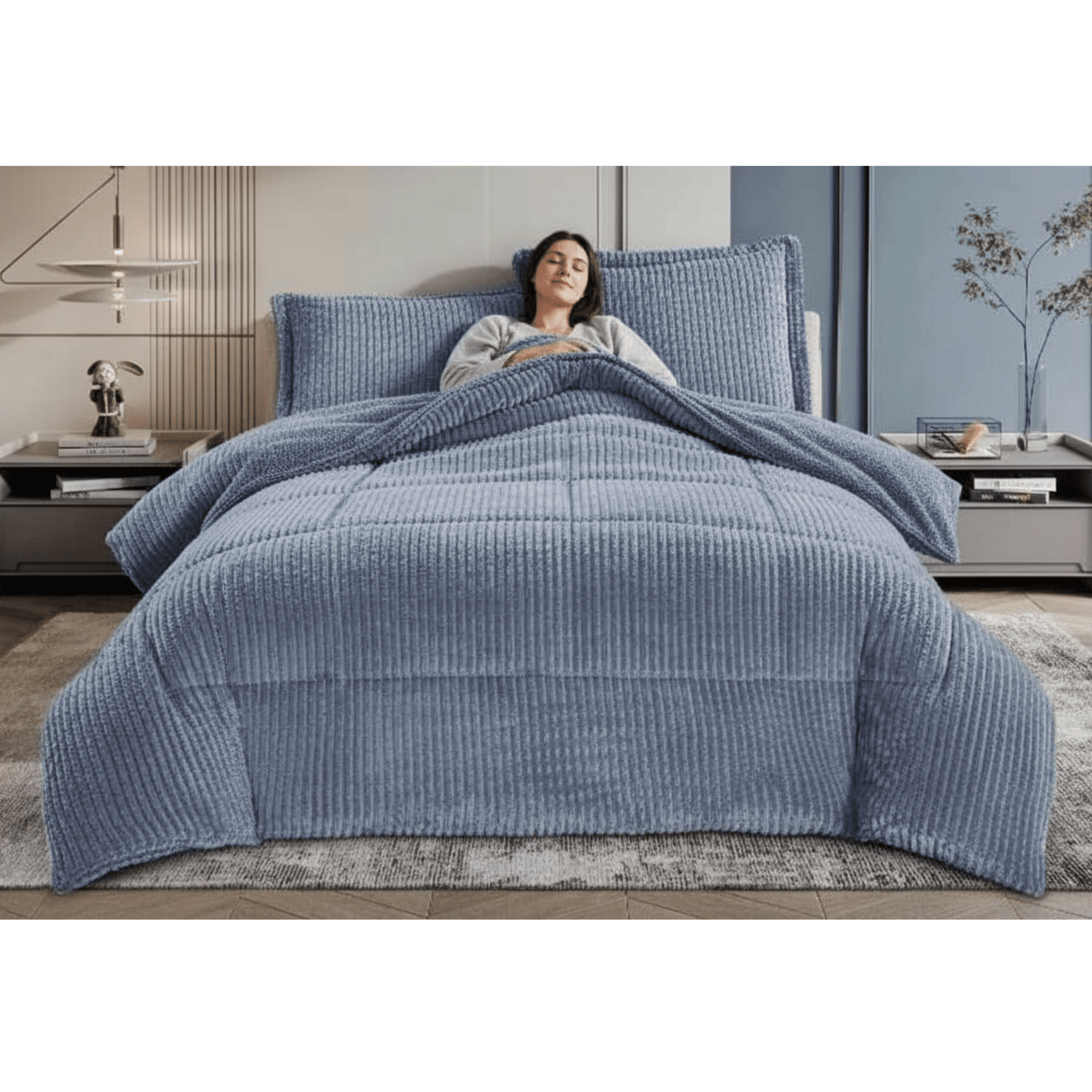 Genérico - Cobertor Plumones Con Chiporro De 2 Plazas + 2 Fundas 230x250cm Gris