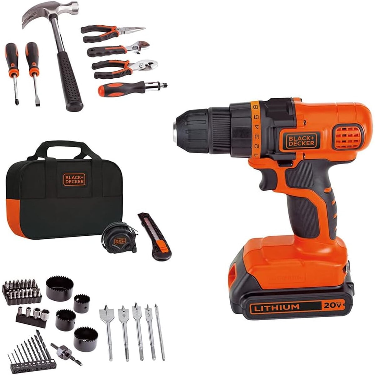 Black+decker - Taladro Inalámbrico 20v Kit 68 Piezas Ldx120pk