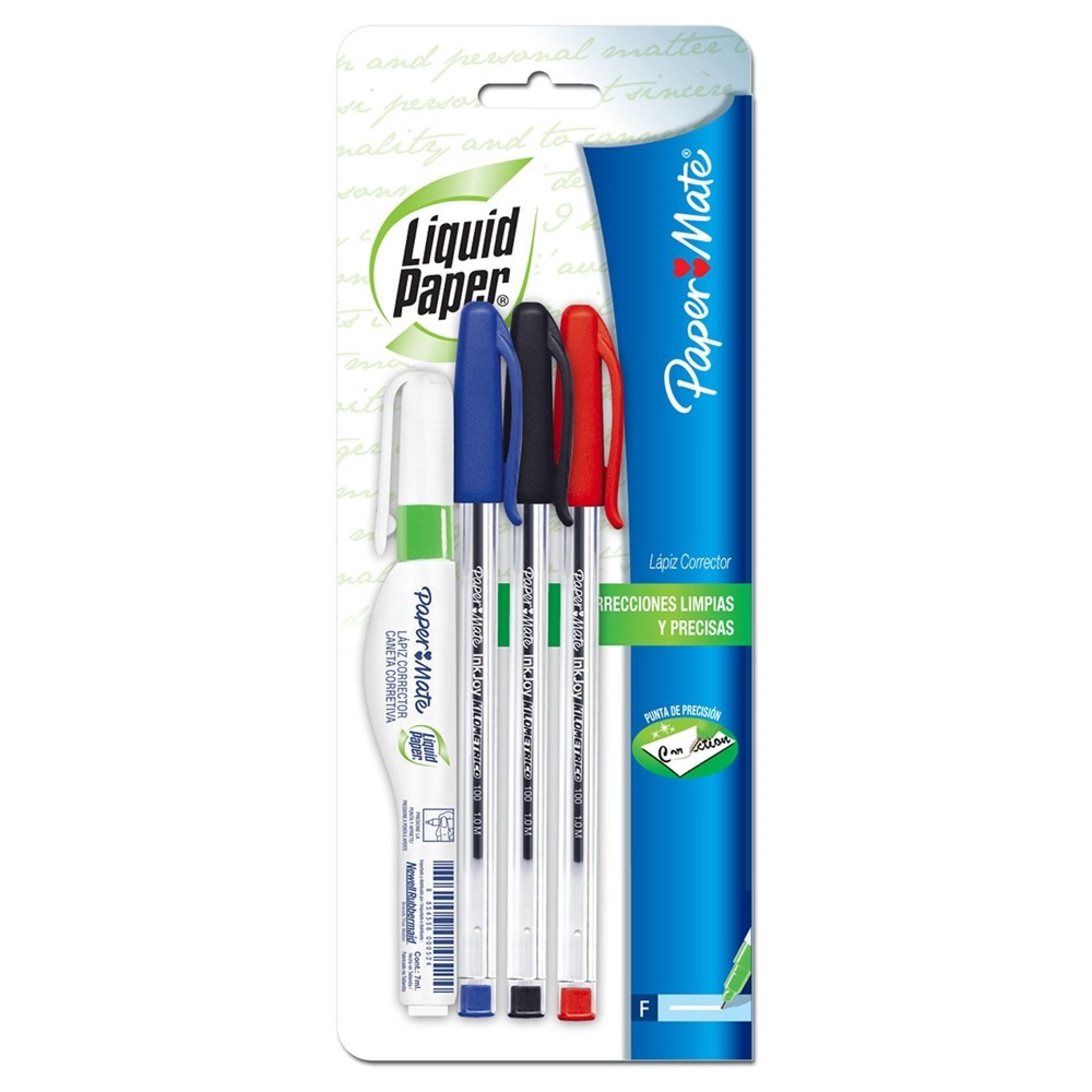 Lápices Pasta + Corrector Líquido, Pack Escolar Paper Mate