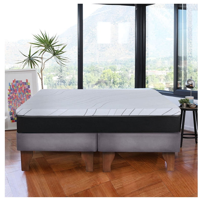 Latam Home - Cama Europea Zen Pro Colchon Resortes 2 Plazas Base Dividida Tela Gris