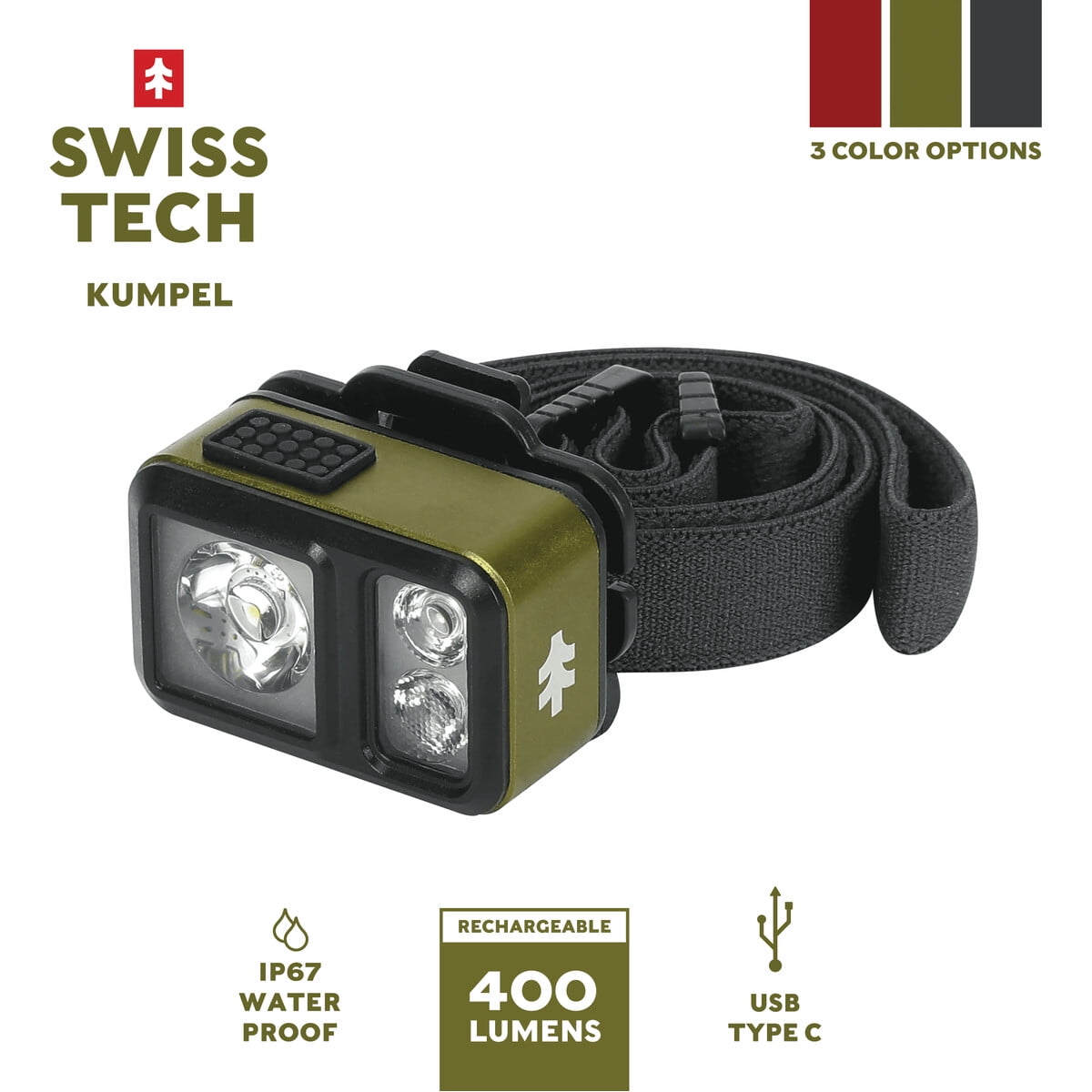 Linterna Frontal Swiss Tech Kumpel 400lm Led Recargable Verde