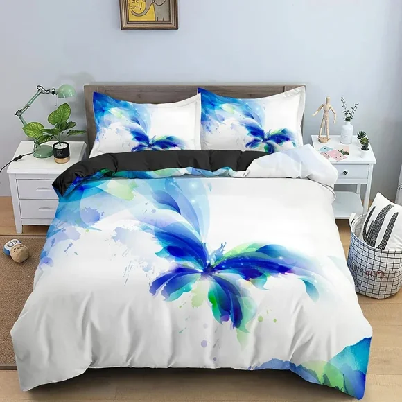 v34 Bed Sheets Butterfly Bedding Set Daisy Pattern Duvet Cover Bedroom Comforter Covers Single Twin King Size Quilt Cover Home Textile 3-Piece Bedding Set (1 Duvet Cover + 2 Pillow Shams) Bed Sheets j