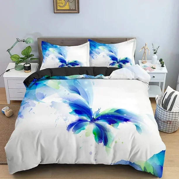 v34 Bed Sheets Butterfly Bedding Set Daisy Pattern Duvet Cover Bedroom Comforter Covers Single Twin King Size Quilt Cover Home Textile 3-Piece Bedding Set (1 Duvet Cover + 2 Pillow Shams) Bed Sheets j