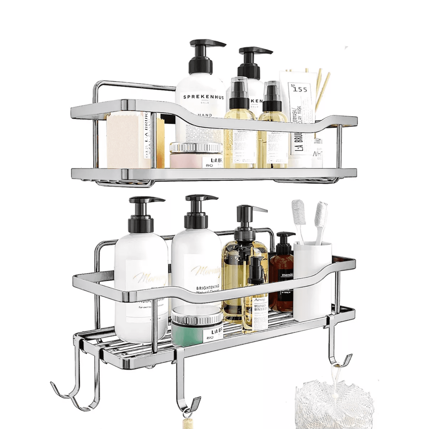 Importclick - Organizador Ducha Baño Adhesivo 2 Repisas 13x31x7.5 Cm Gris