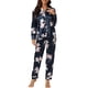 thumbnail image 1 of INSPIRE CHIC Conjunto de Pijama de Satén Floral para Mujer con Manga Larga y Botones, Ropa de Dormir con Solapa Entallada para Otoño Invierno L Azul Marino, 1 of 5