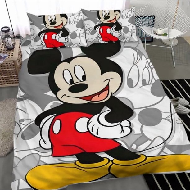 Mickey Mouse Bedding Set Soft Cover Set Bedroom Decor Gift3-Piece Bedding Set (1 Duvet Cover + 2 Pillow Shams)