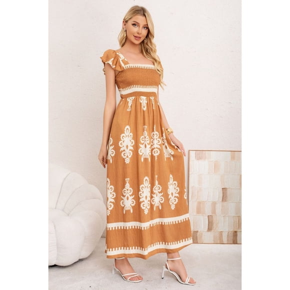 Maxi Vestido Largo Verano Mujer Estampado Casual Sin Mangas 3380
