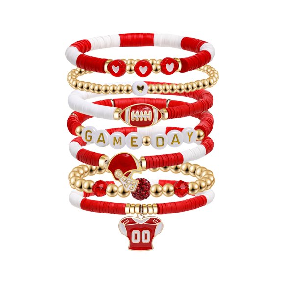 Pulsera Artlunar Football Stack – Juego de pulseras apilables con encanto rojo