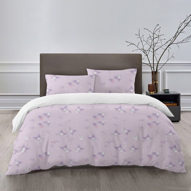 Kuromi Bedding Sets Bed Cartoon Duvet Cover Lightweight 3 Piece Bet Sets for Kids Boys Girls